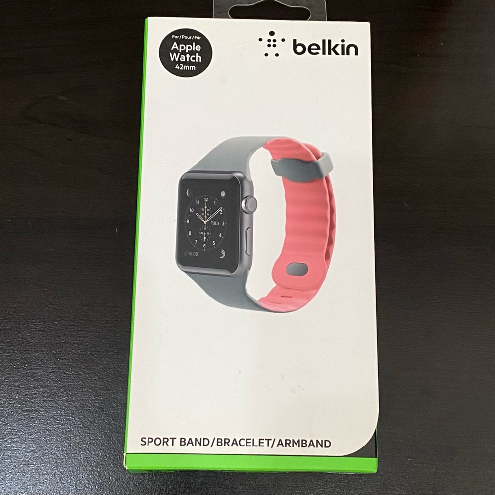 BELKIN Gray/Pink Rubber Silicone Apple Watch Band for 42mm/44mm